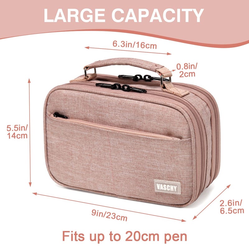 VASCHY Pencil Case, Large Pencil Pouch with Compartments for Middle School,Work,Office Pen Organizer Holder School Supply Pink - Image 2